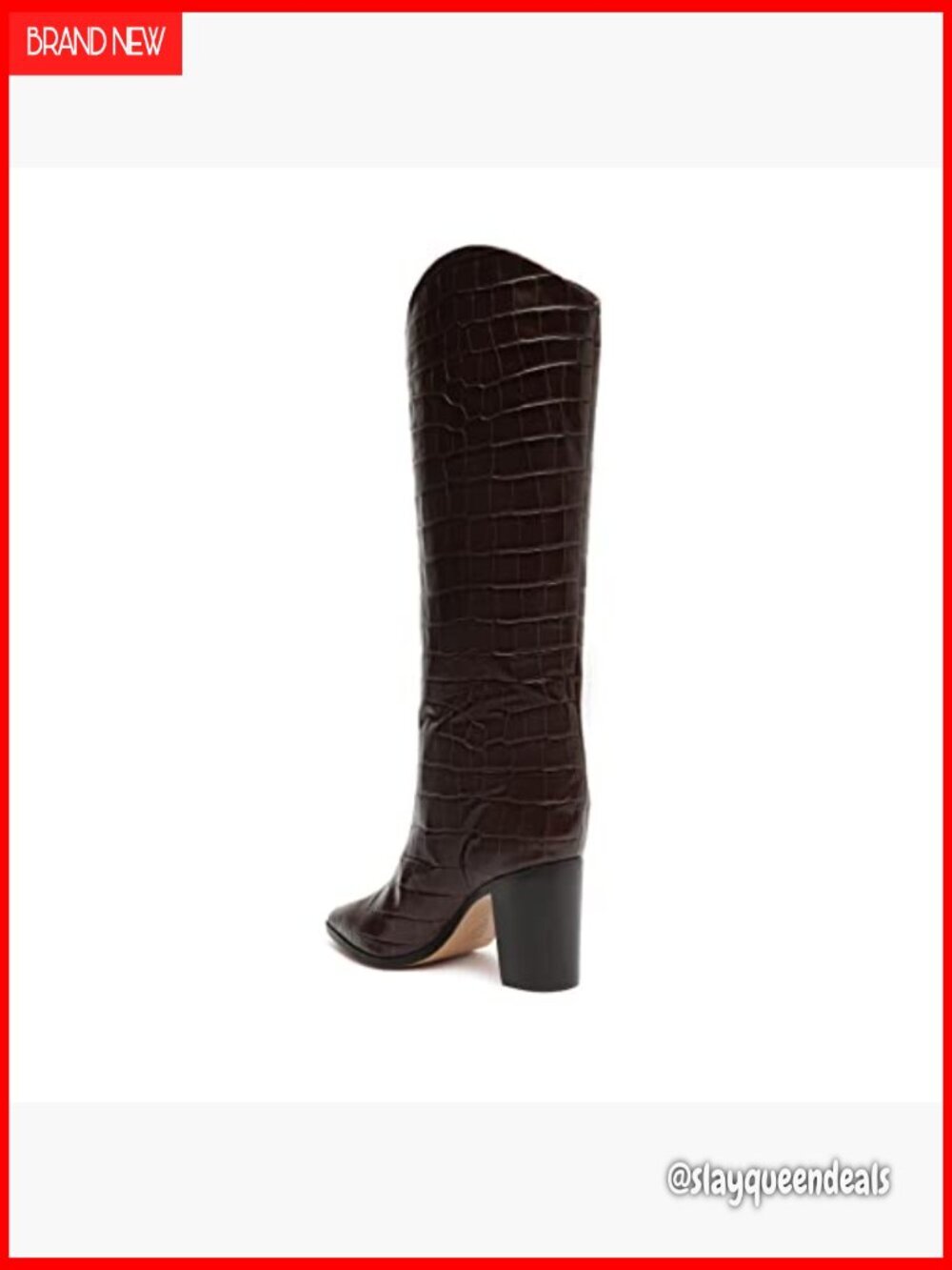 Knee-High Block Heel Boots Crocodile Embossed Leather Zip Closure - Picture 4 of 7